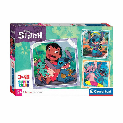 Clementoni Legpuzzel Super Color Vierkant Disney Stitch, 3x48st.