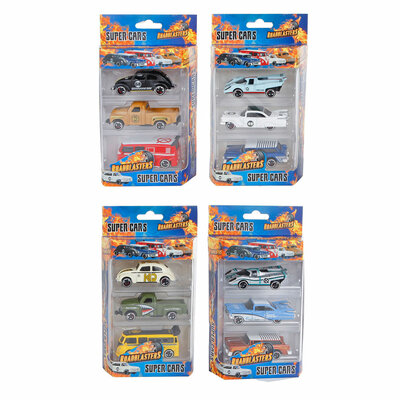 Roadblasters Die-Cast Super Auto's, 3st.