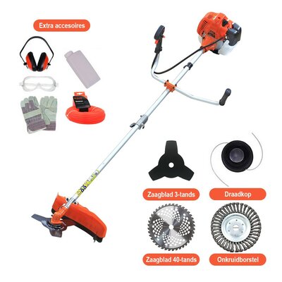 Kibani 4-in-1 Bosmaaier Benzine - 52 cc / 1.9 pk 2-takt Motor – Incl. Onkruidborstel ,Maaidraad, Zaagblad 40-tands en Veiligheidsset