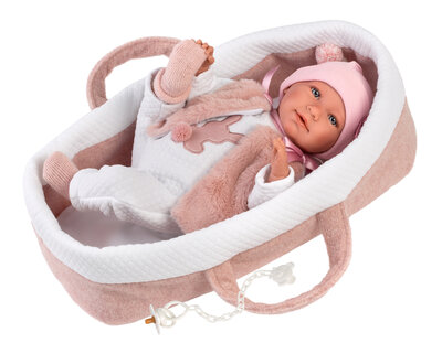 Llorens pop Mimi met roze reiswieg - 40 cm