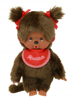 Monchhichi Meisje bruin met slab rood (20cm)