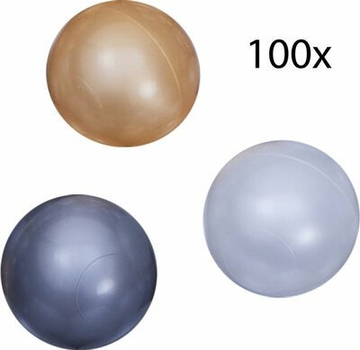 100 ballenbak ballen - Wit/Grijs/Goud